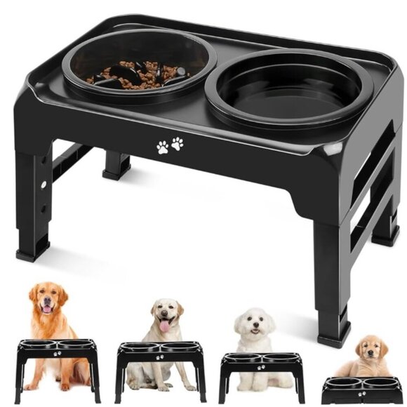 Adjustable Elevated Slow Feeder Dog Bowl Stand 4 Heights - Picture 1 of 8